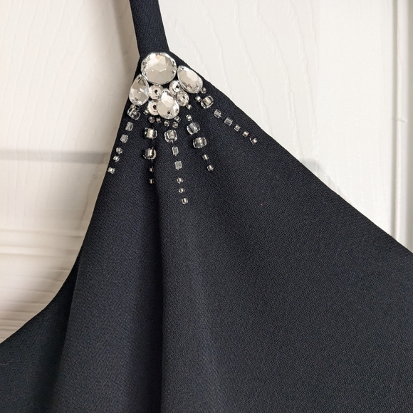 Ann Taylor Loft Women's Beaded Sleeves Slip Dress Black Size 12 - Picture 3 of 8